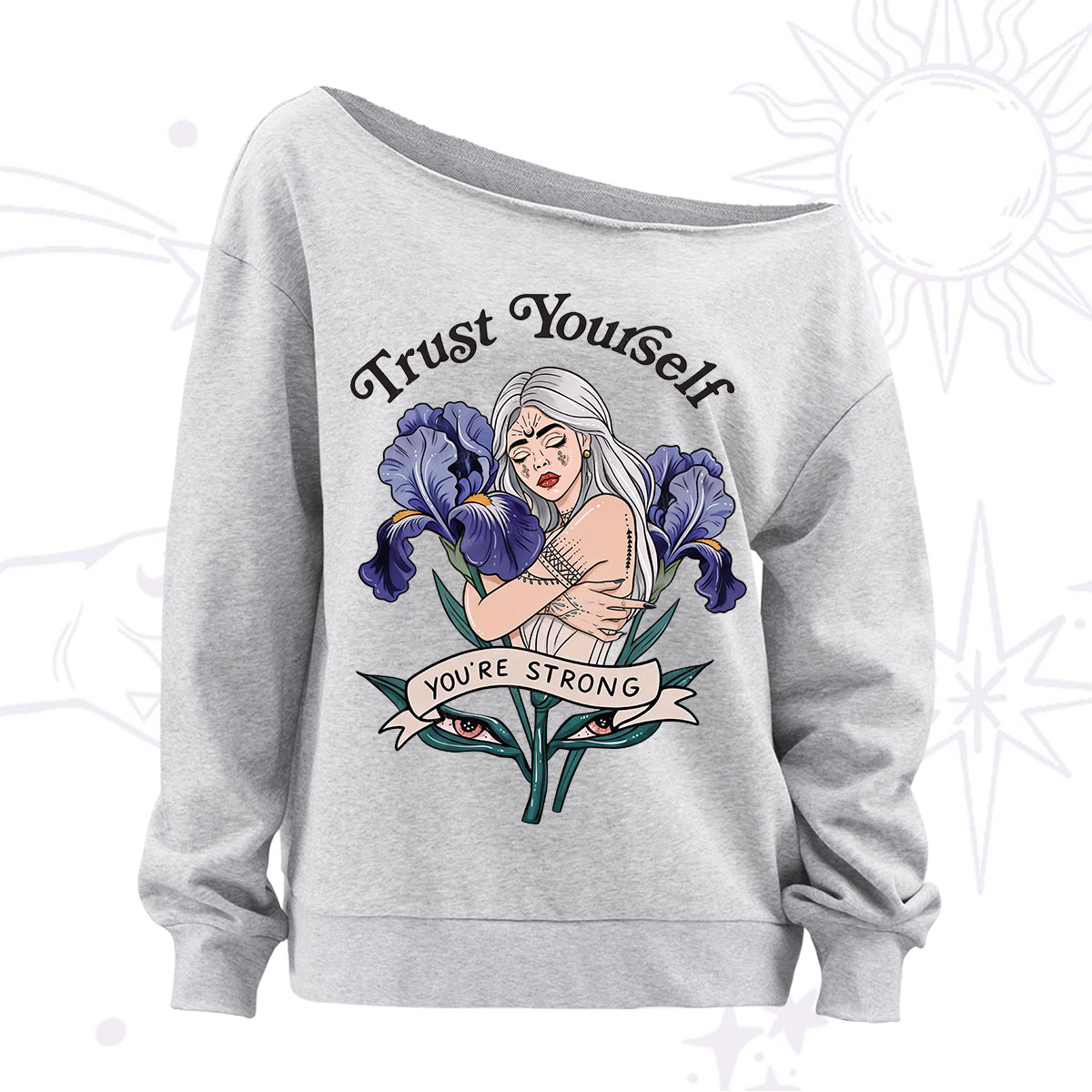 Purplehecate Trust Yourself Off The Shoulder Sweatshirt