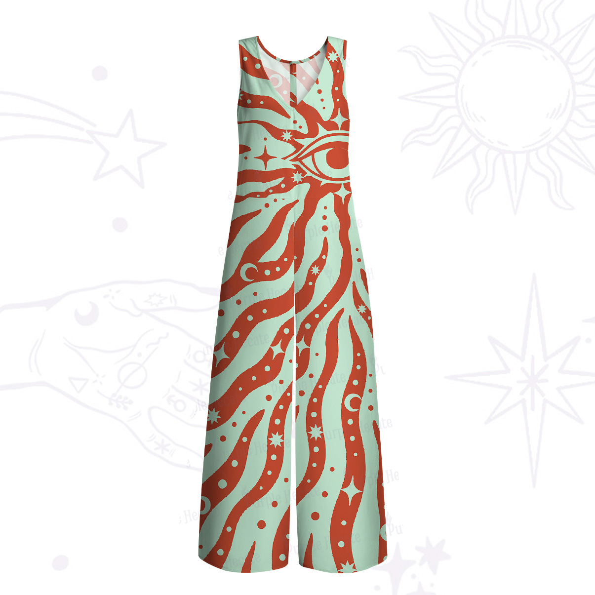 Purplehecate Green Vision Illusion Wide Leg Jumpsuit