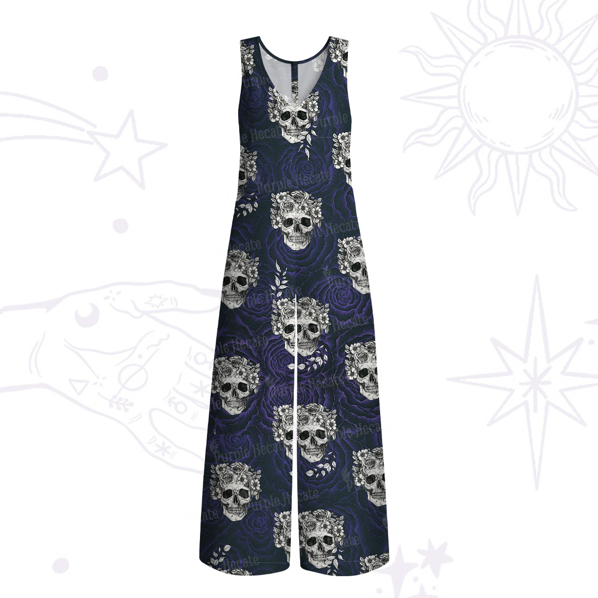 Purplehecate Rose Skull Wide Leg Jumpsuit