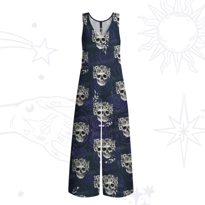 Purplehecate Rose Skull Wide Leg Jumpsuit