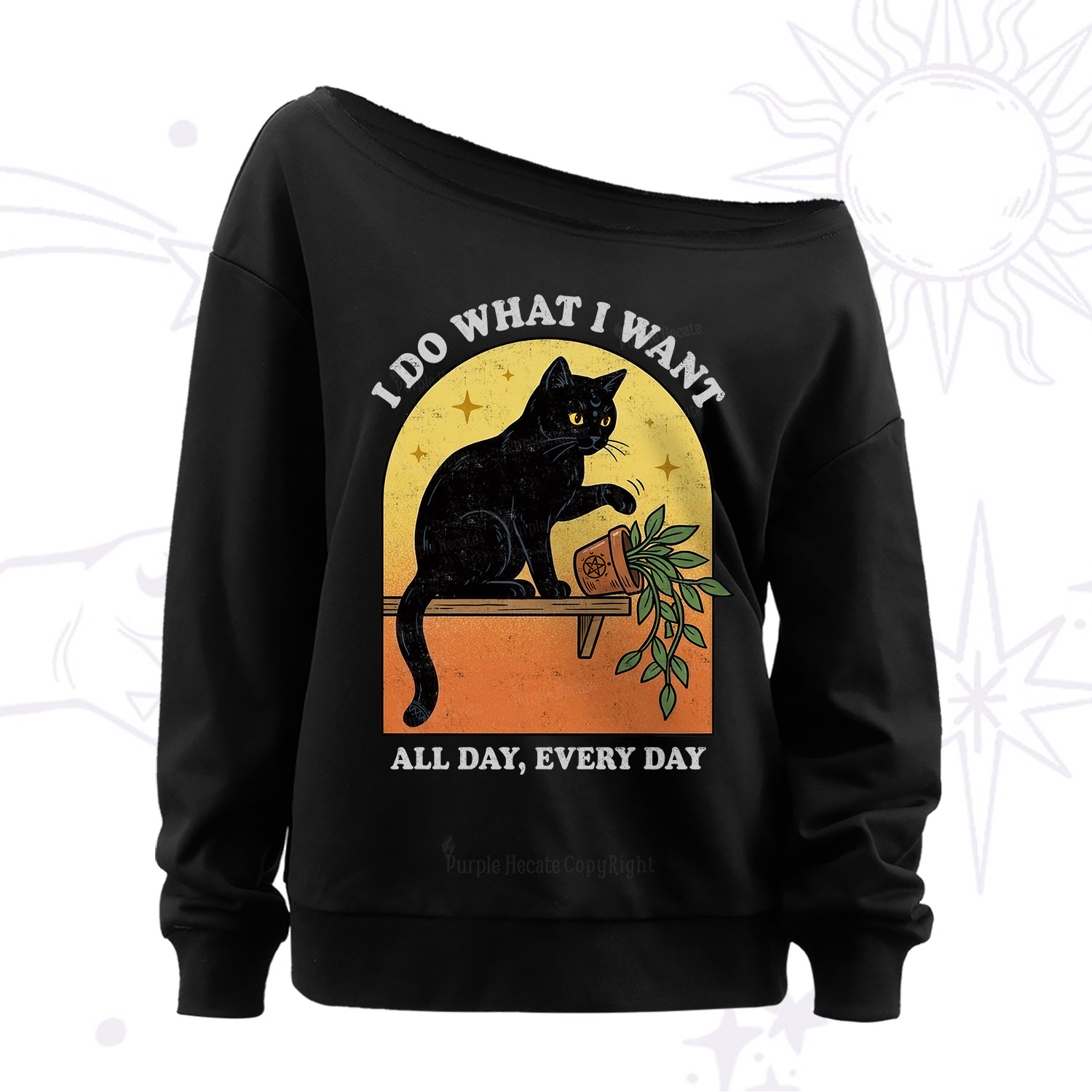Purplehecate I Do What I Want Funny Black Cat Off The Shoulder Sweatshirt