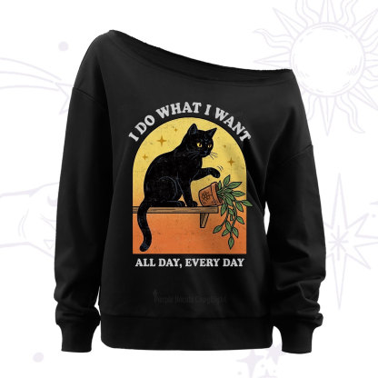 Purplehecate I Do What I Want Funny Black Cat Off The Shoulder Sweatshirt