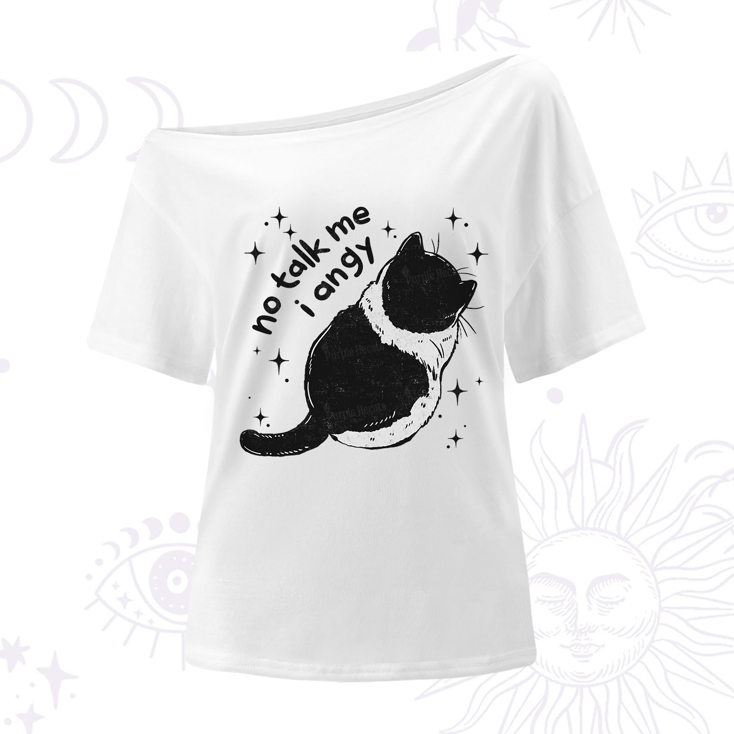 Purplehecate No Talk Me Im Angy Cat One Shoulder T-Shirt