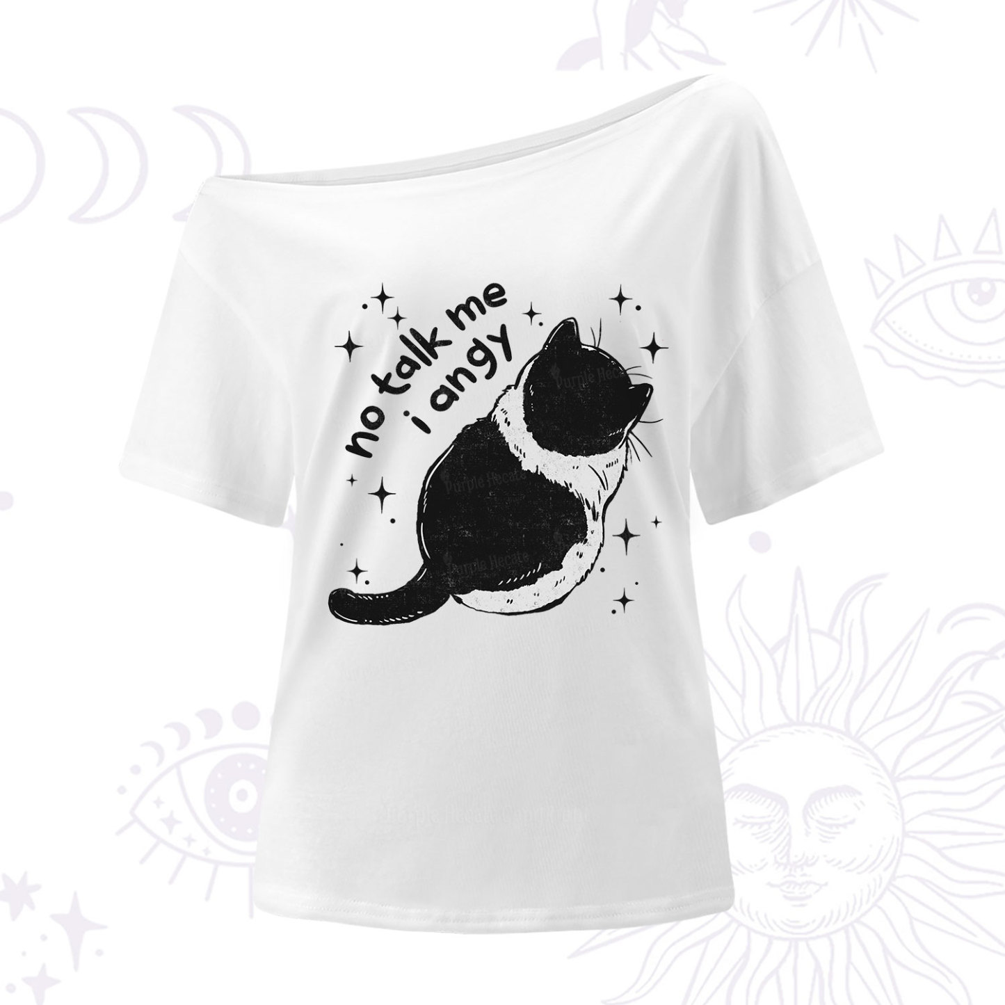 Purplehecate No Talk Me Im Angy Cat One Shoulder T-Shirt