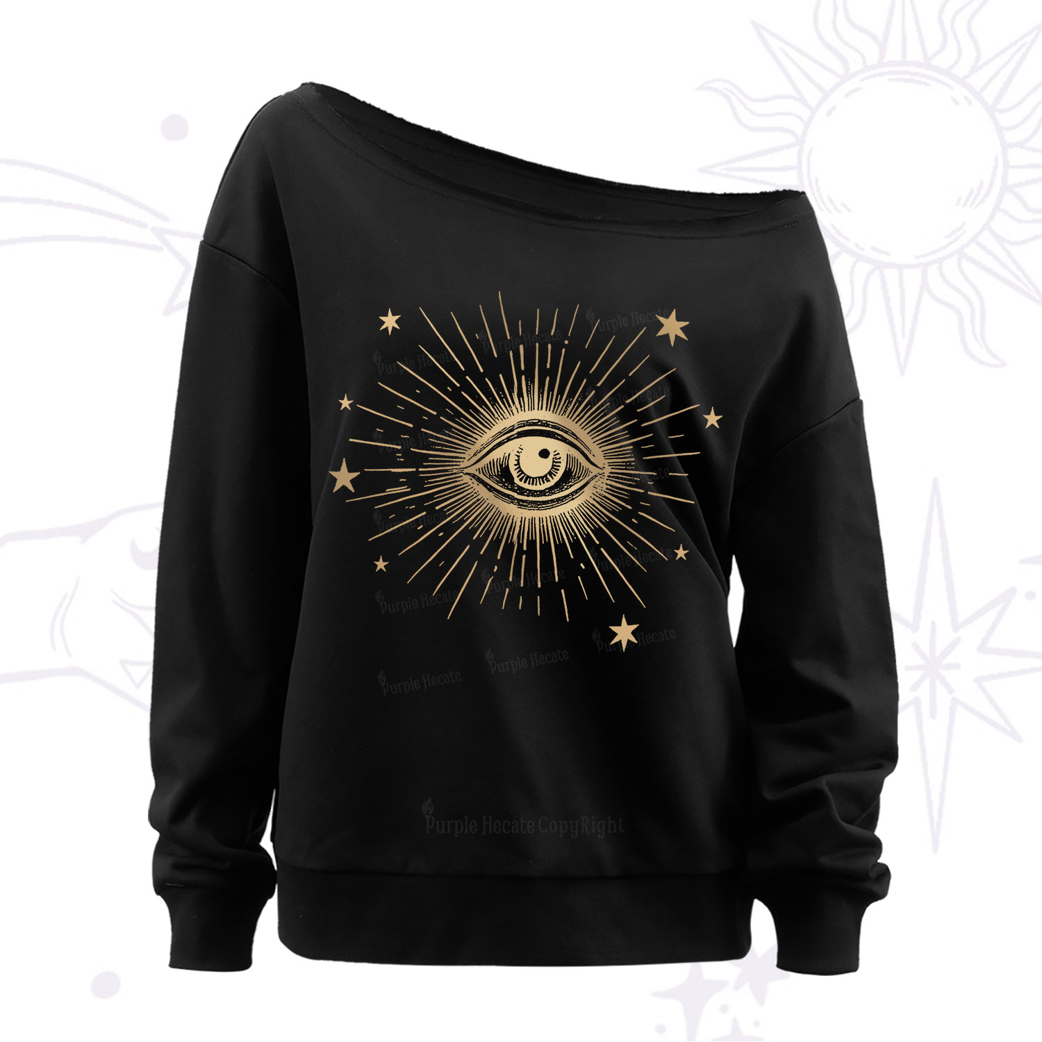 Purplehecate Celestial Eye with Stars Off The Shoulder Sweatshirt