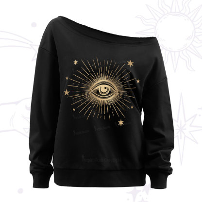 Purplehecate Celestial Eye with Stars Off The Shoulder Sweatshirt