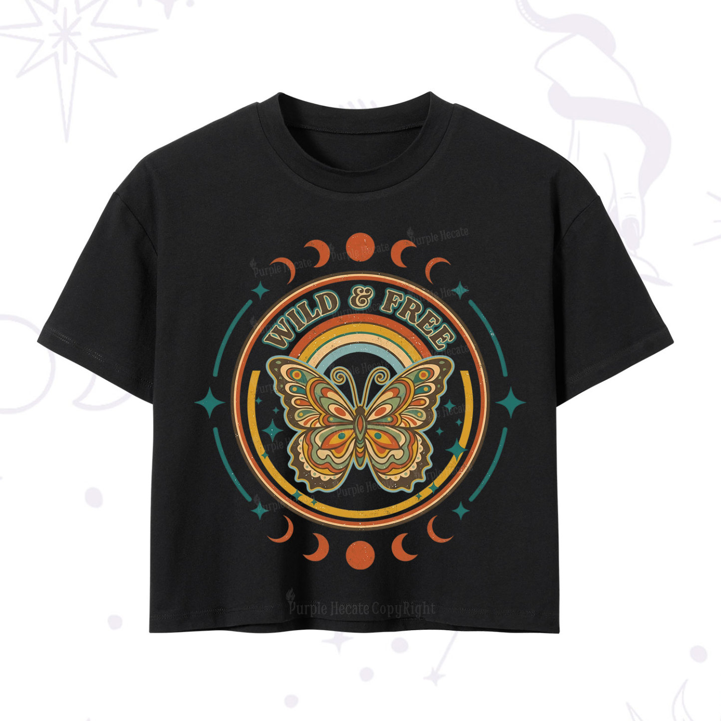 Purplehecate Wild And Free Butterfly Crop T-Shirt