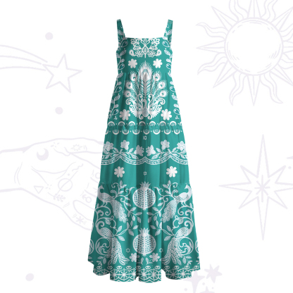 Purplehecate Mystic Peacock Garden Totem Strappy Wide Straps Maxi Dress