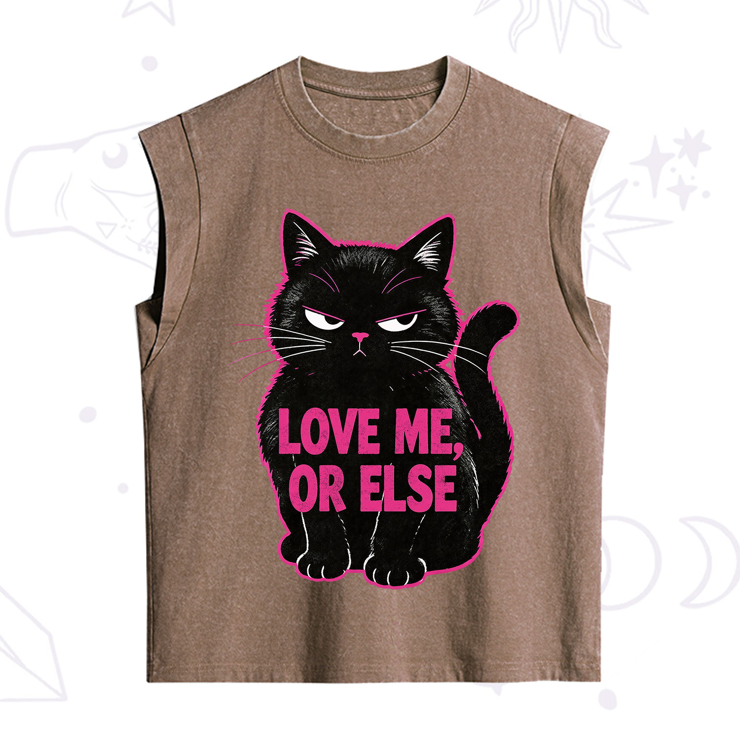 Purplehecate Grumpy Black Cat Love Me or Else Vintage Washed Tank