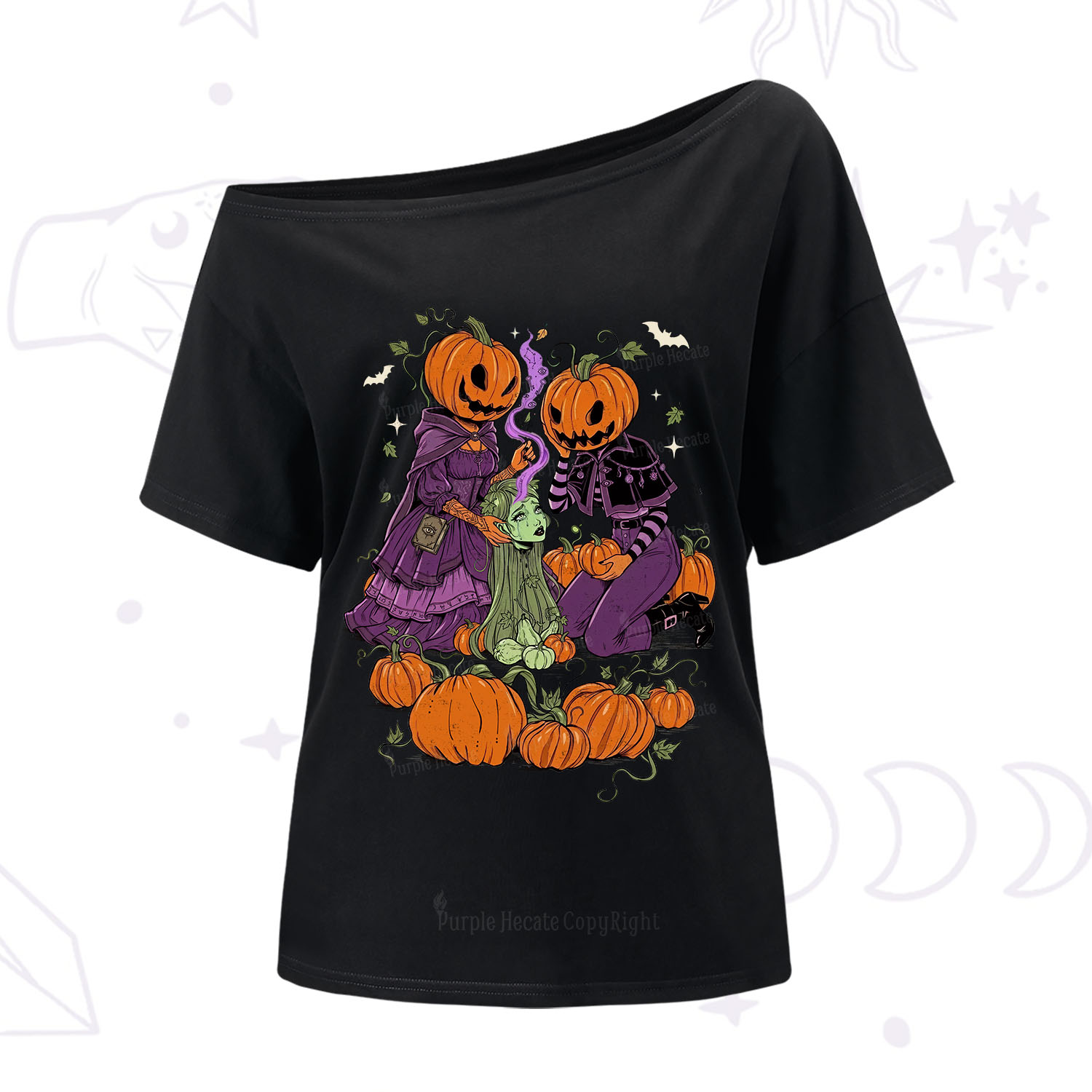 Purplehecate Spooky Witch Pumpkin Patch One Shoulder T-Shirt