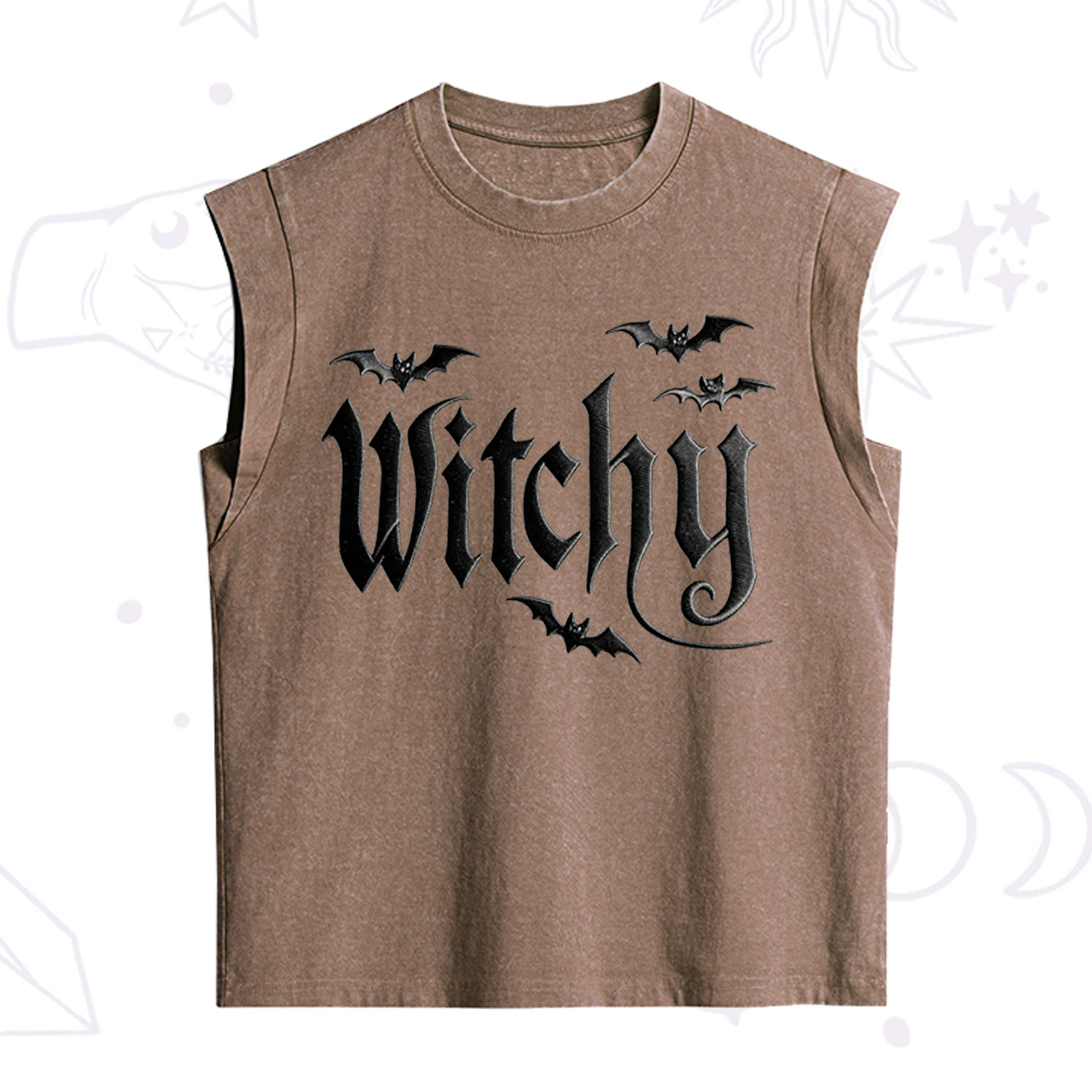Purplehecate Gothic Bat Embroidered Vintage Washed Tank