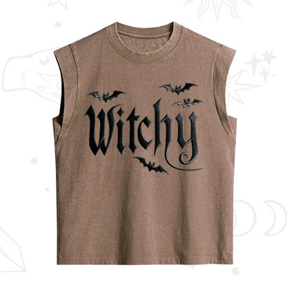 Purplehecate Gothic Bat Embroidered Vintage Washed Tank