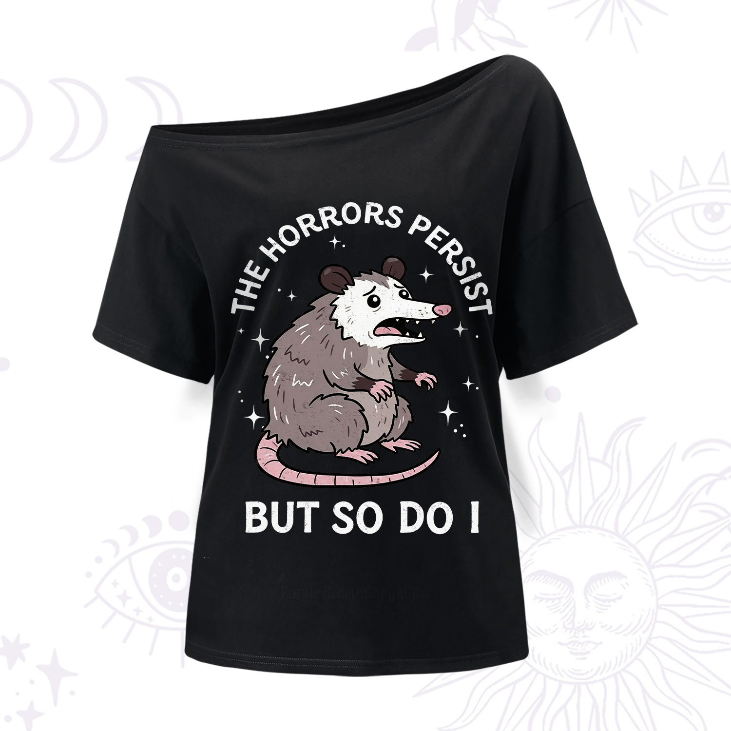 Purplehecate The Horrors Persist But So Do I Opossum One Shoulder T-Shirt