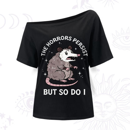 Purplehecate The Horrors Persist But So Do I Opossum One Shoulder T-Shirt