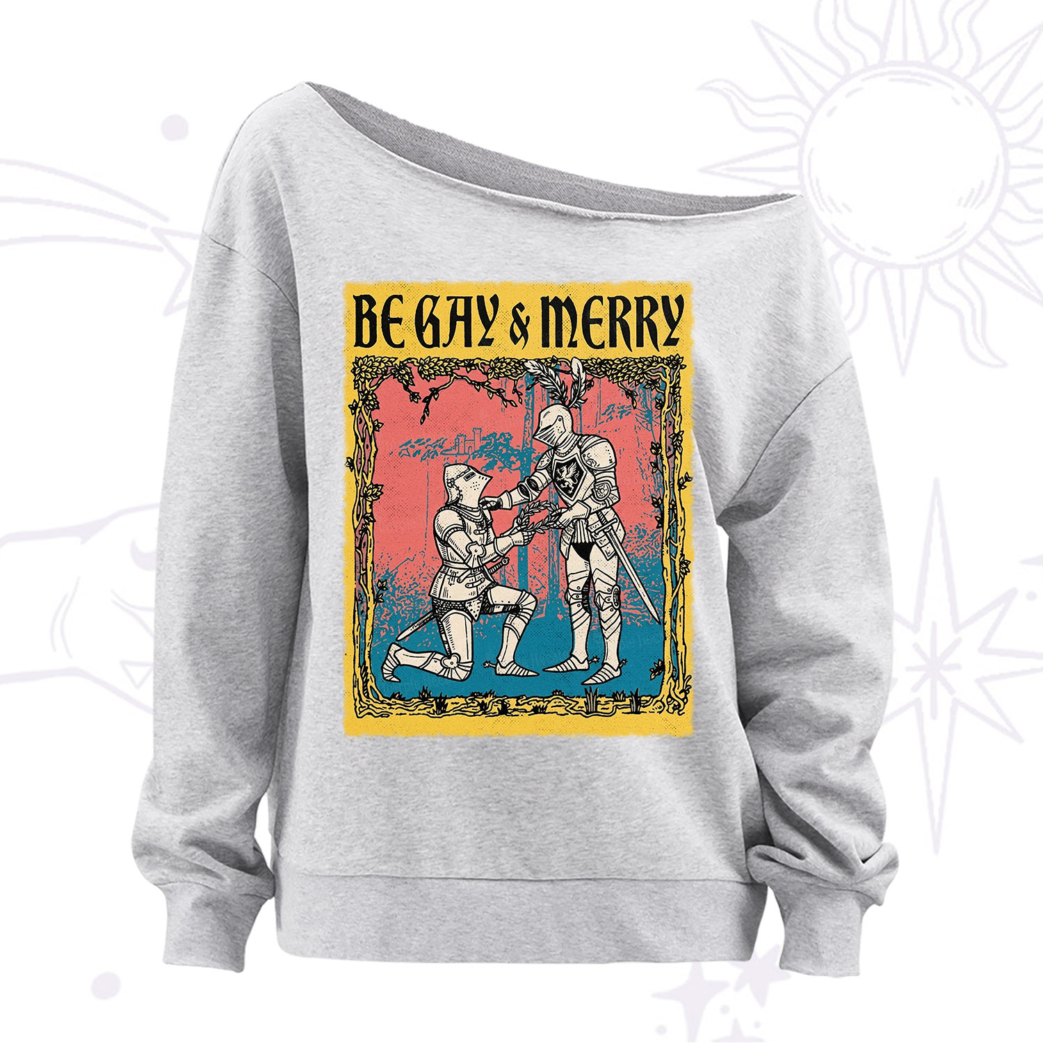Purplehecate Be Gay Merry Medieval Knights Off The Shoulder Sweatshirt