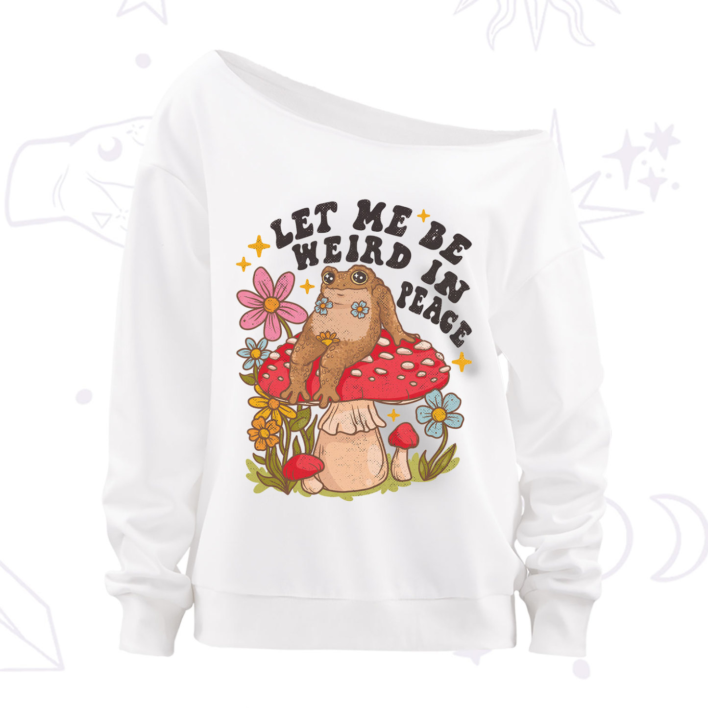 Purplehecate Let Me Be Weird In Peace Toad Off The Shoulder Sweatshirt