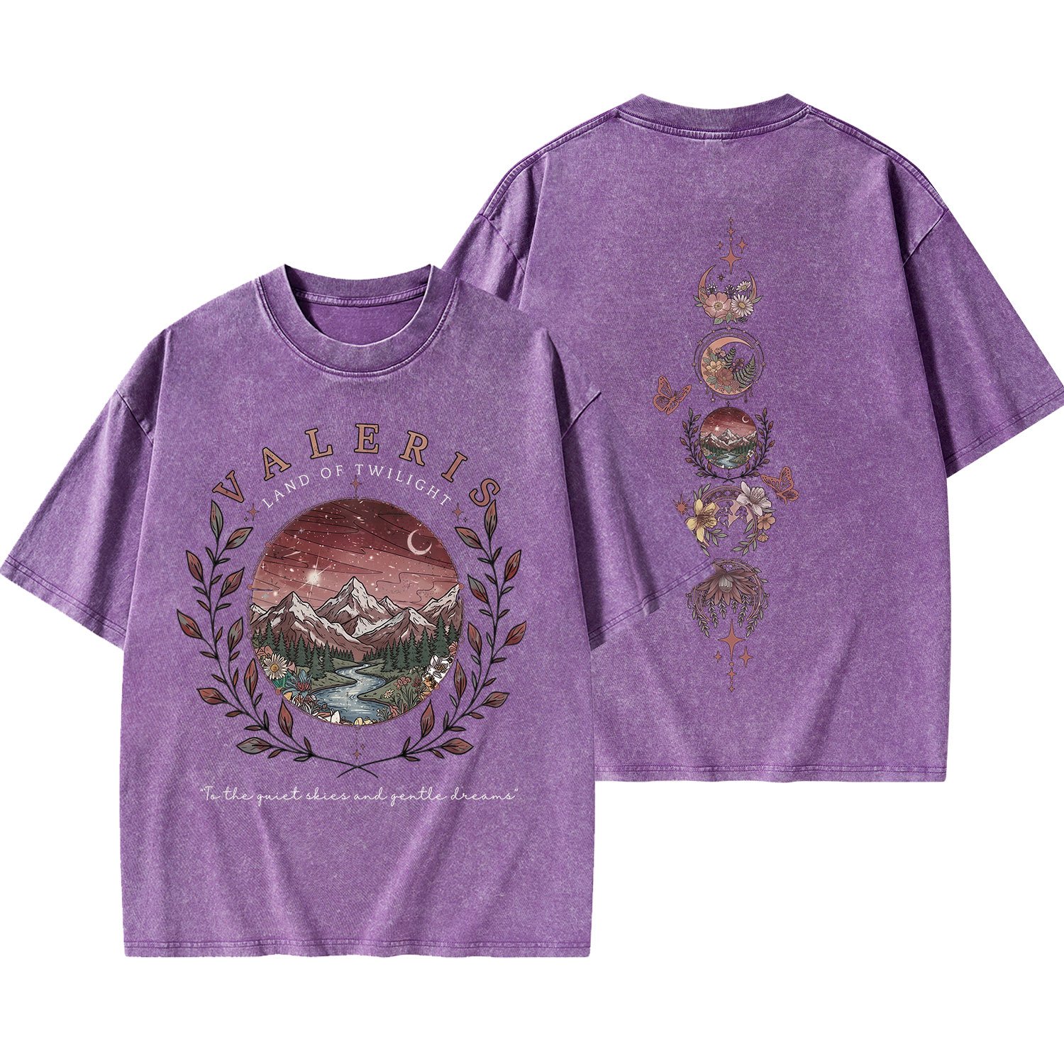 Purplehecate Mystic Mountain Moon Phases Washed T-Shirt