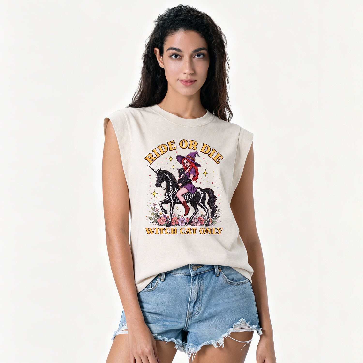 Purplehecate Ride Or Die Witch Cat Only Vintage Washed Tank