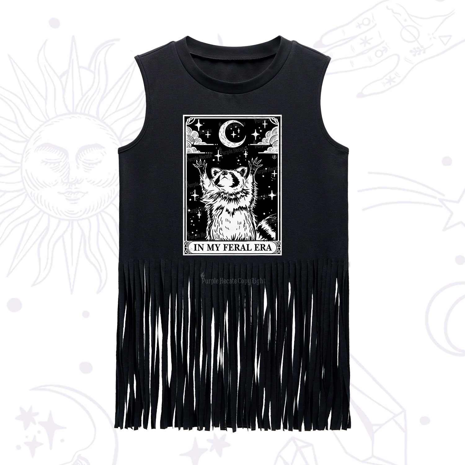 Purplehecate The In My Feral Era Oracle Card Fringe Tank Top