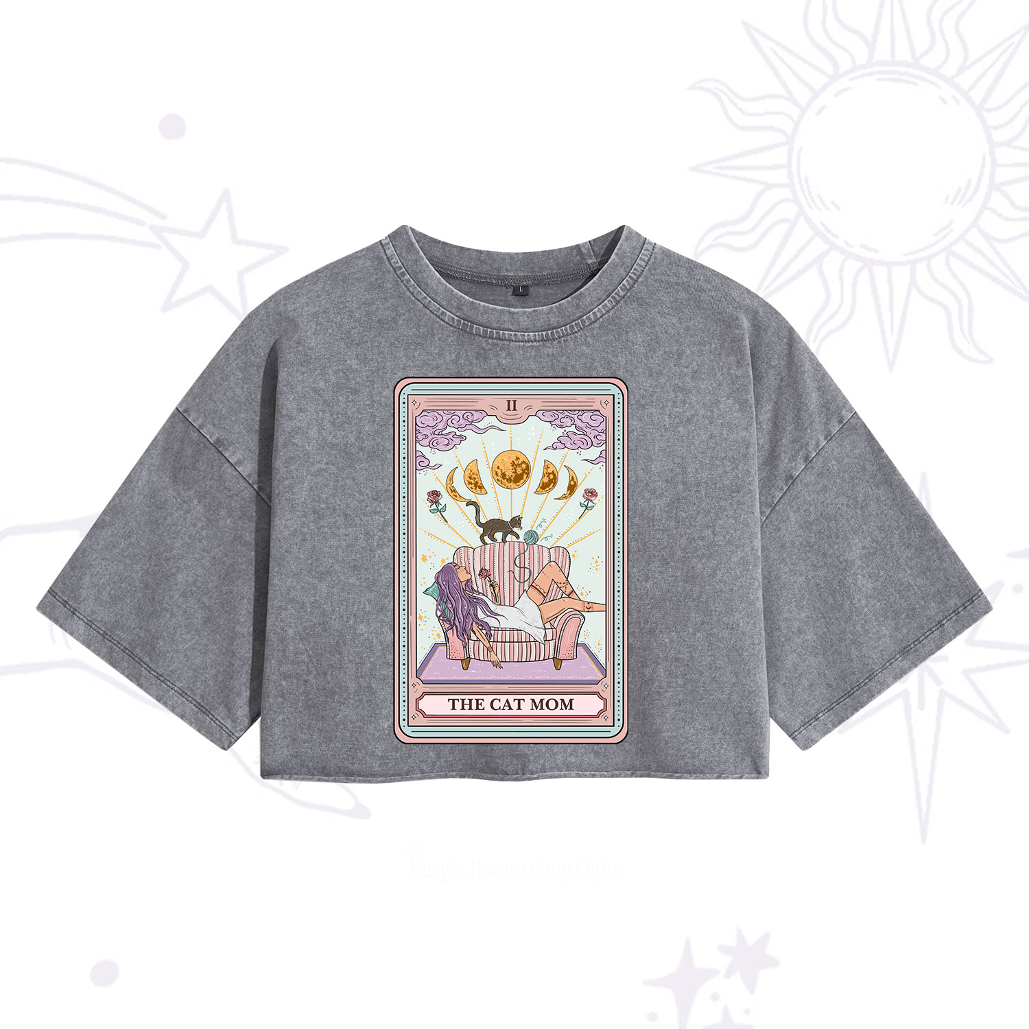Purplehecate The Cat Mom Tarot Washed Cropped T-Shirt