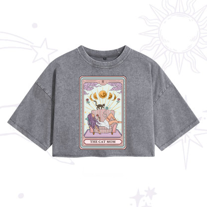Purplehecate The Cat Mom Tarot Washed Cropped T-Shirt