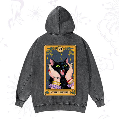 Purplehecate The Lovers Tarot Feral Cat Washed Hoodie