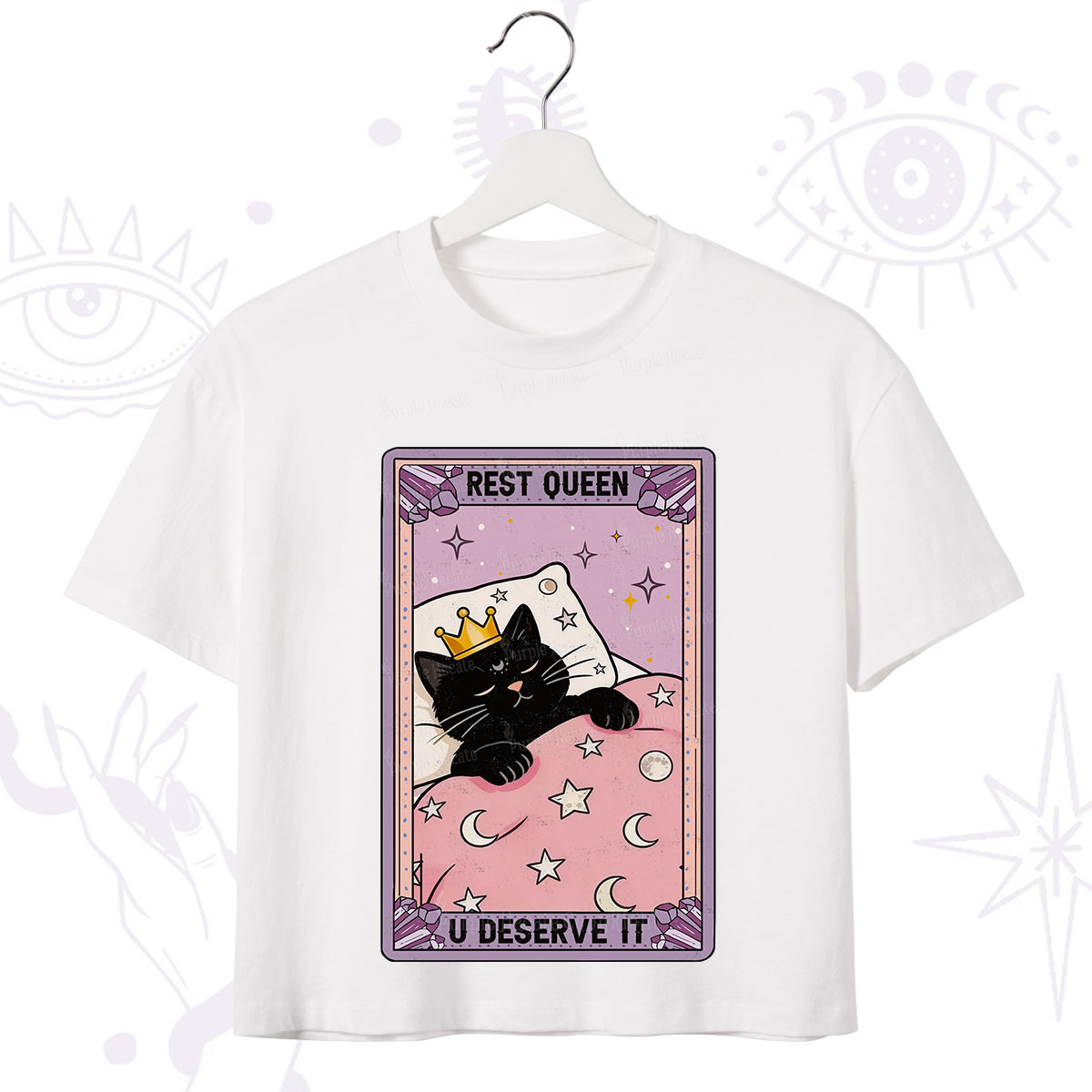 Purplehecate The Rest Queen Cat Tarot Crop T-Shirt