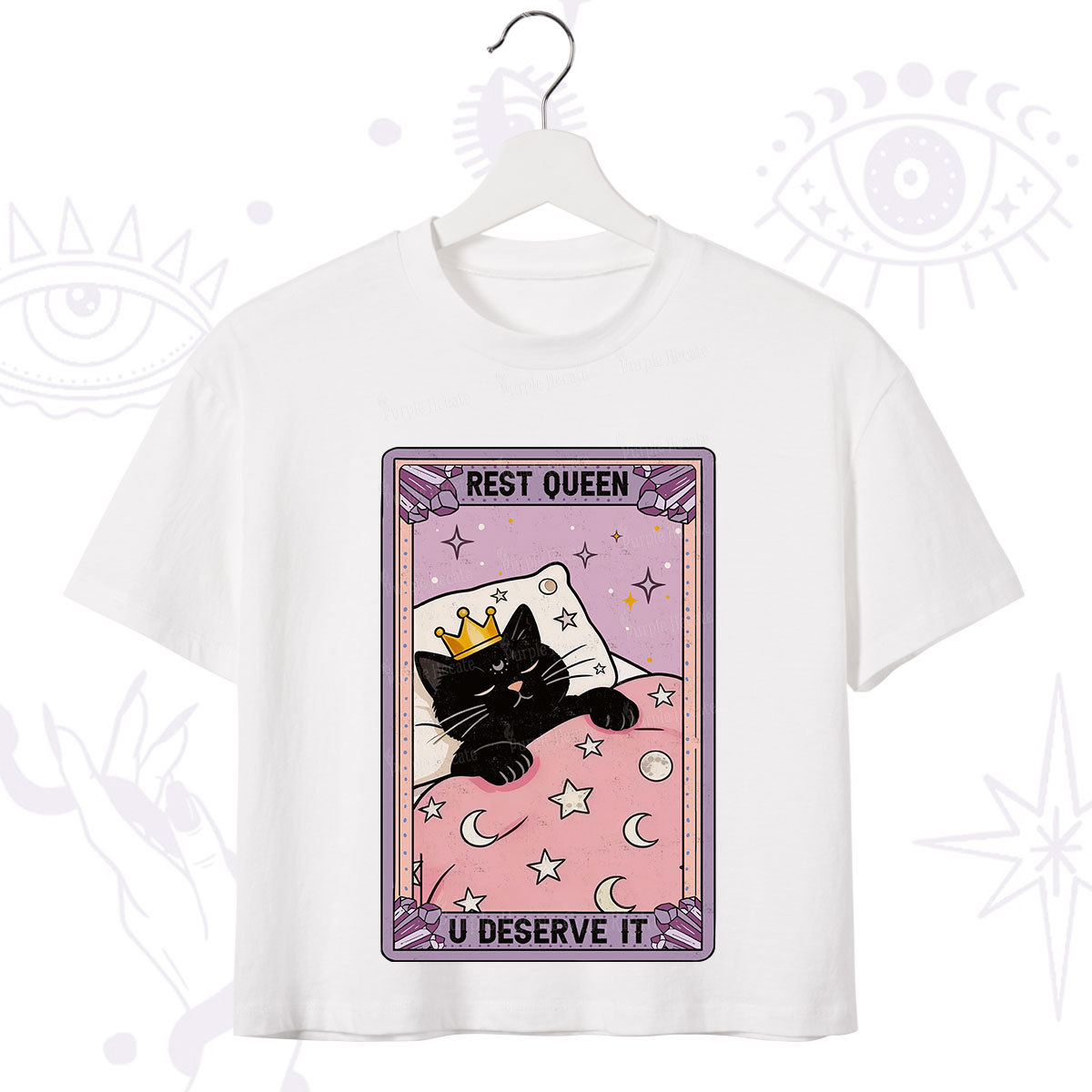 Purplehecate The Rest Queen Cat Tarot Crop T-Shirt