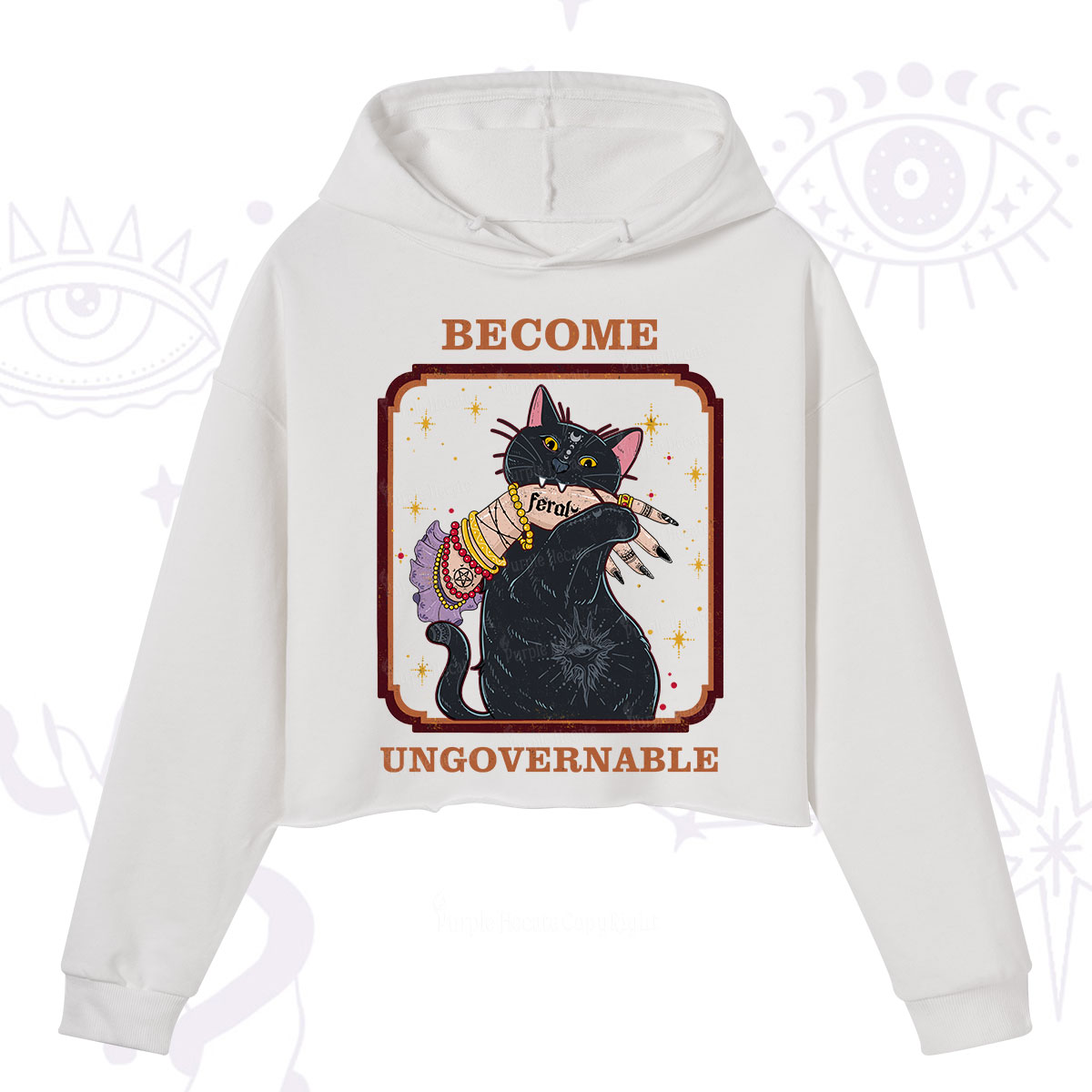 Purplehecate Become Ungovernable Cat Crop Hoodie