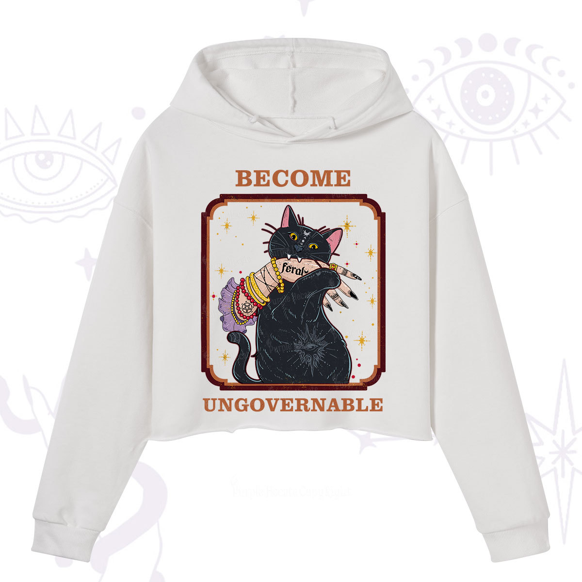 Purplehecate Become Ungovernable Cat Crop Hoodie