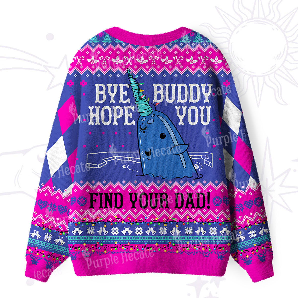 Purplehecate Good Luck Buddy Whale Ugly Cardigan Sweaters