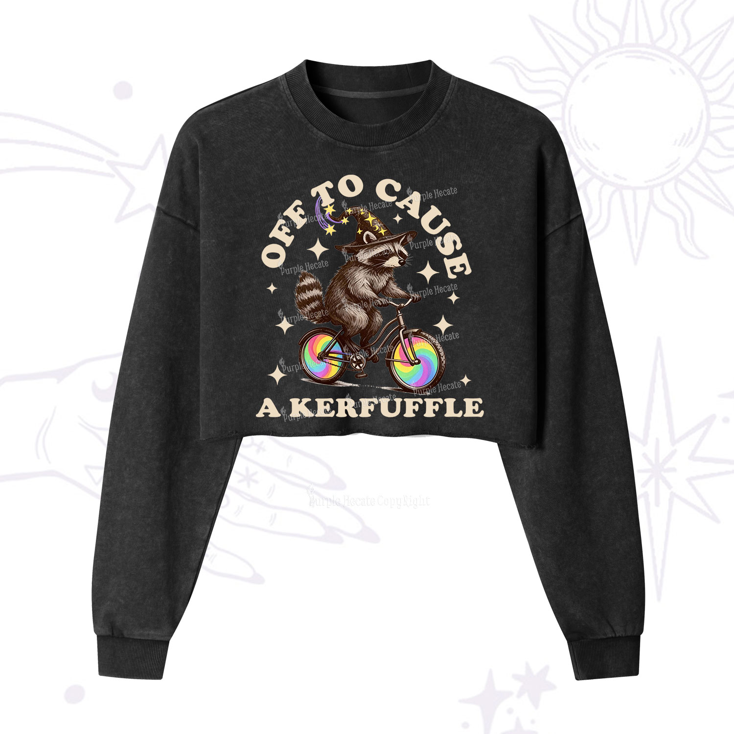 Purplehecate Off To Cause A Kerfuffle Cropped Washed Sweatshirt