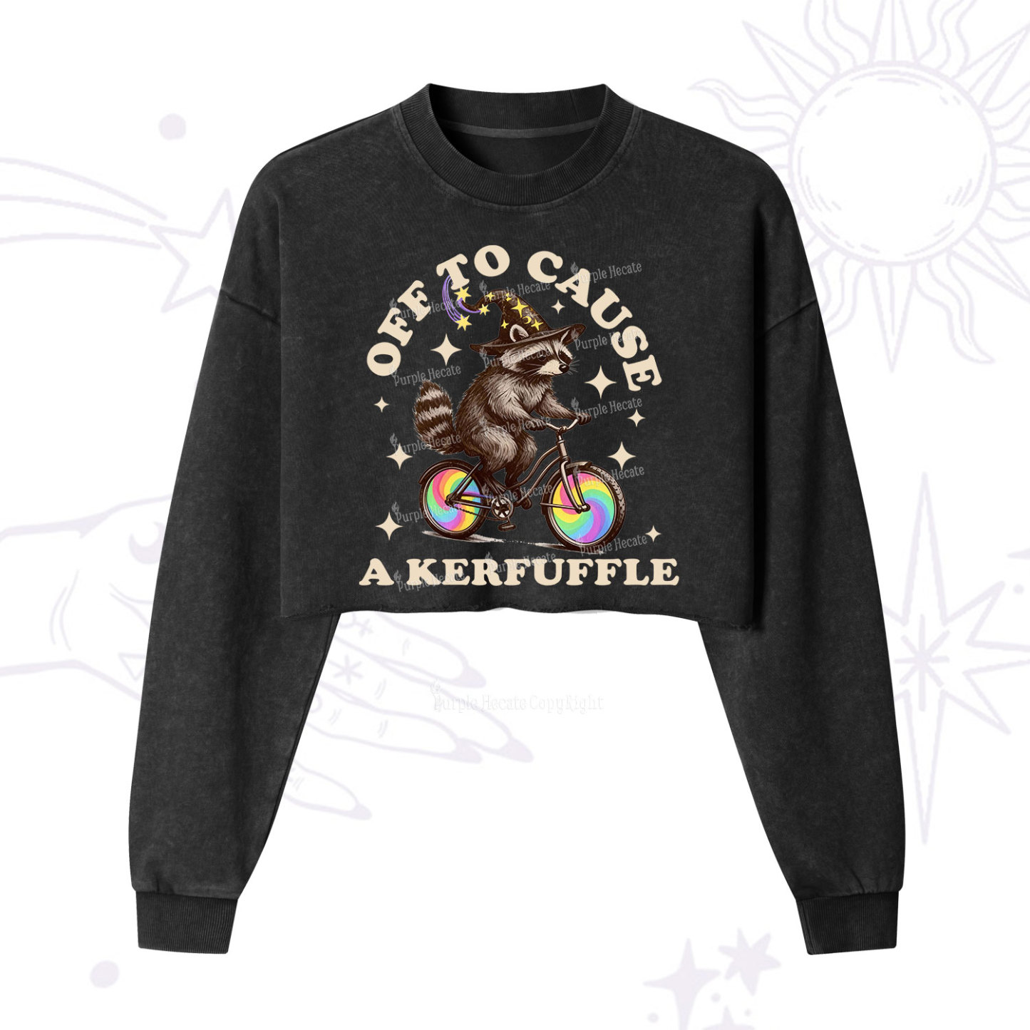 Purplehecate Off To Cause A Kerfuffle Cropped Washed Sweatshirt
