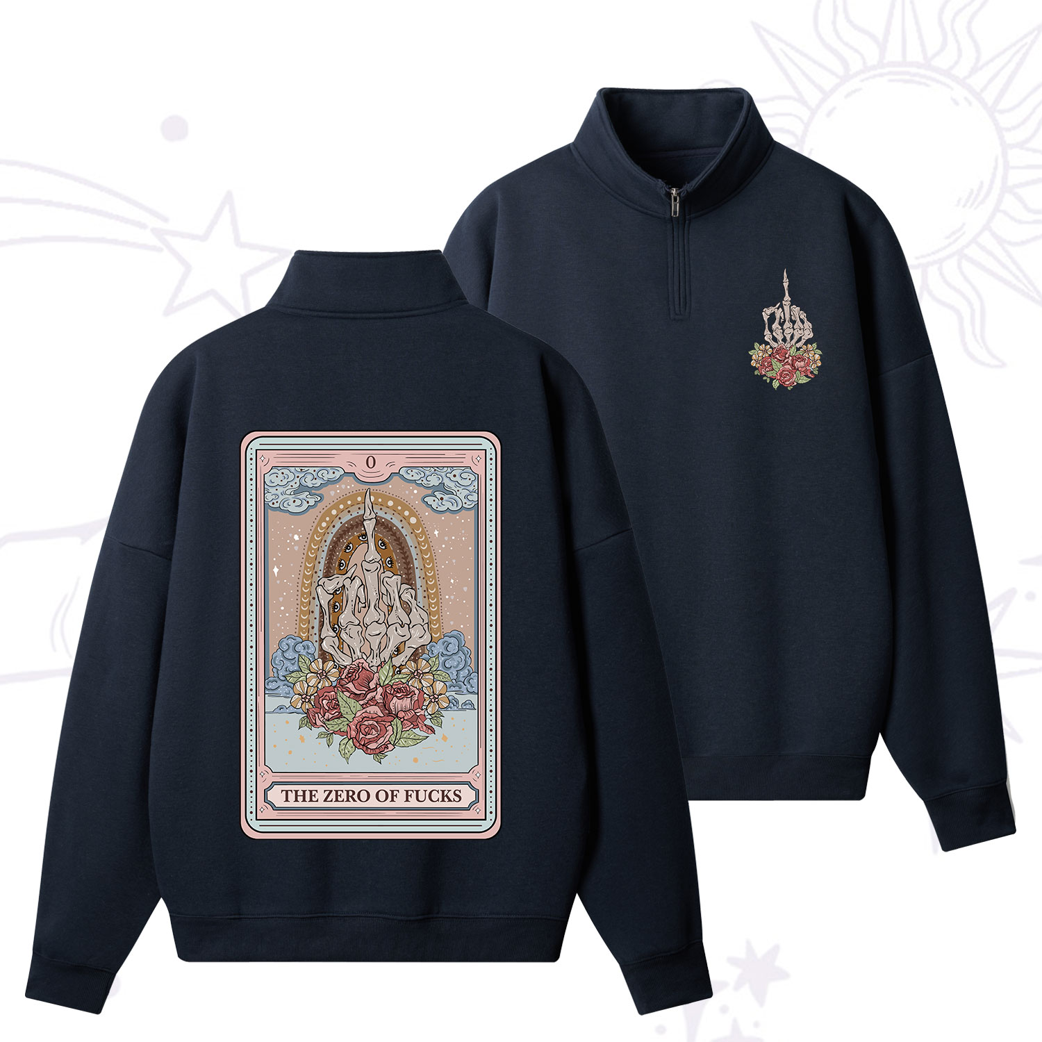 Purplehecate The Zero Of Fucks Tarot Quarter Zip Fleece Sweatshirt