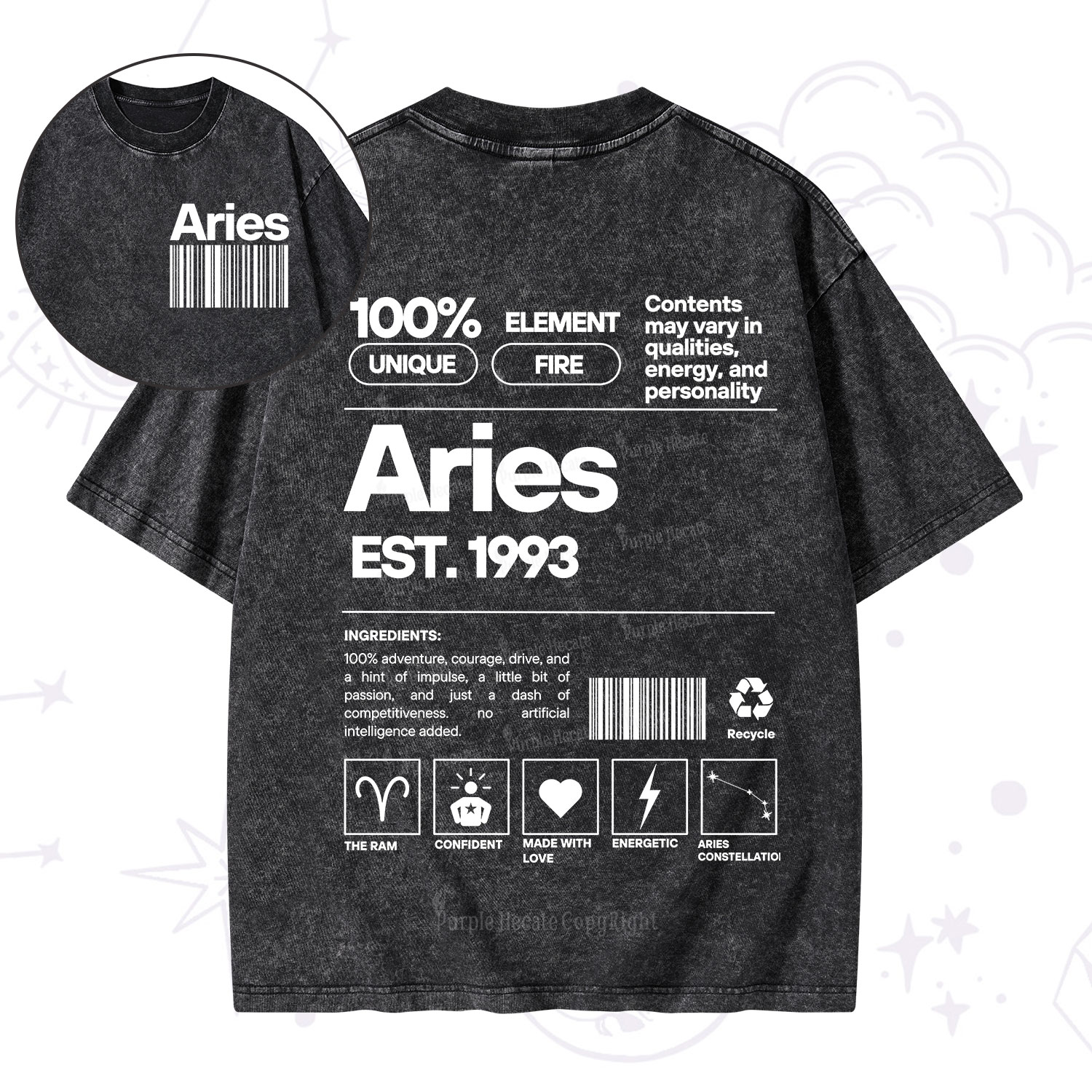 Purplehecate Aries Zodiac Washed T-Shirt