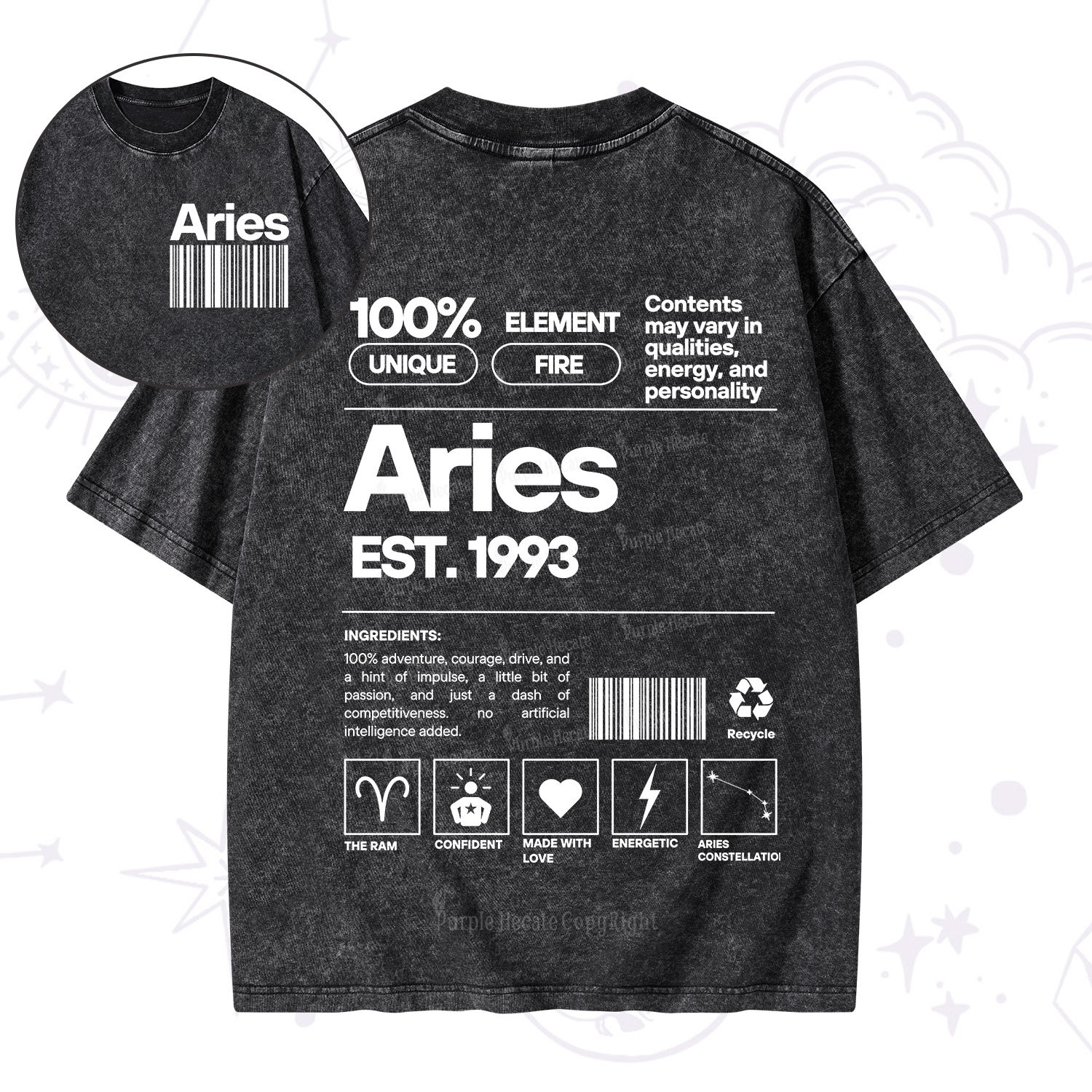 Purplehecate Aries Zodiac Washed T-Shirt