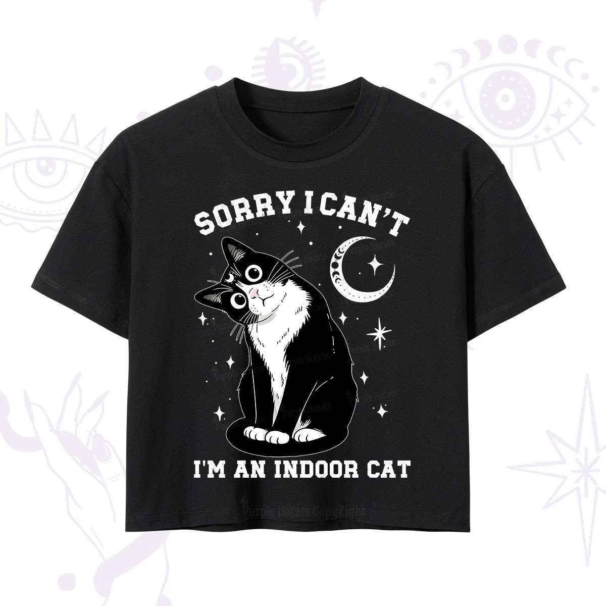 Purplehecate Sorry I Can't Go I'm an Indoor Cat Crop T-Shirt