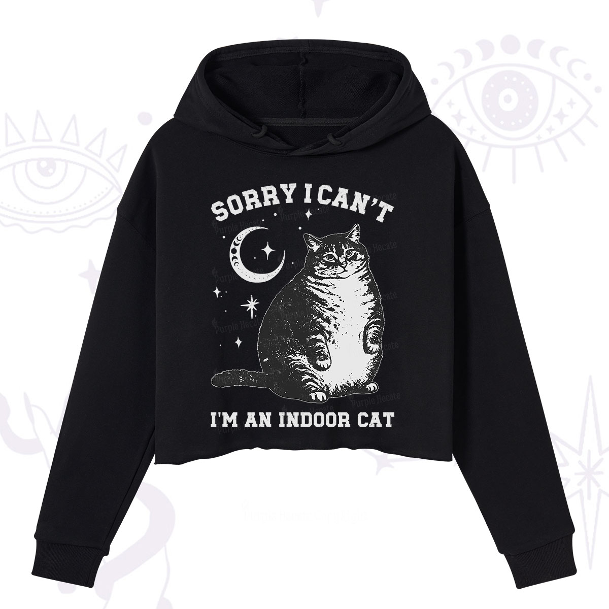 Purplehecate Sorry I Can't Go I'm an Indoor Cat Crop Hoodie