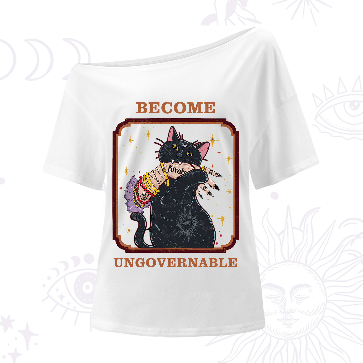Purplehecate Become Ungovernable Cat One Shoulder T-Shirt