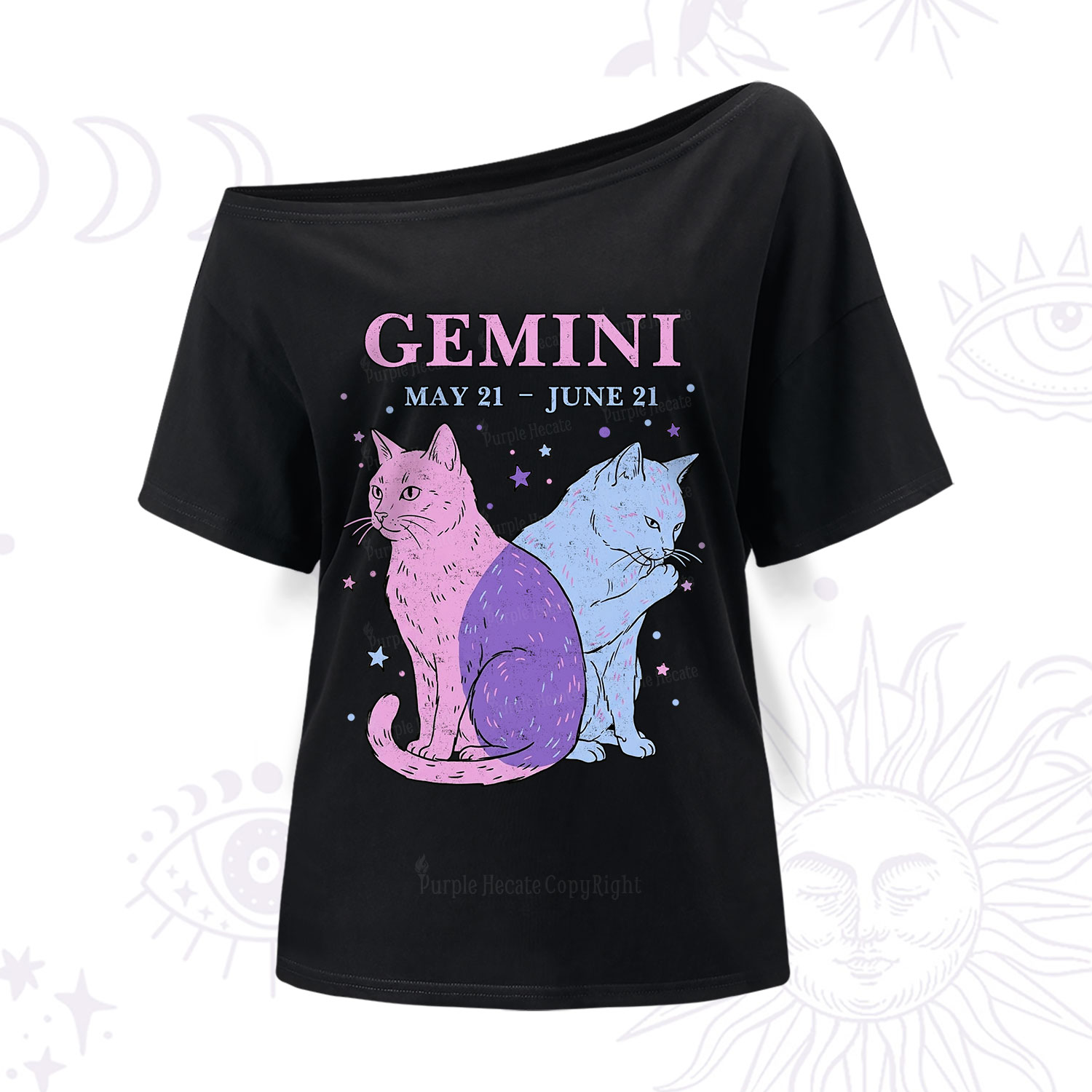 Purplehecate Gemini Zodiac Cats One Shoulder T-Shirt