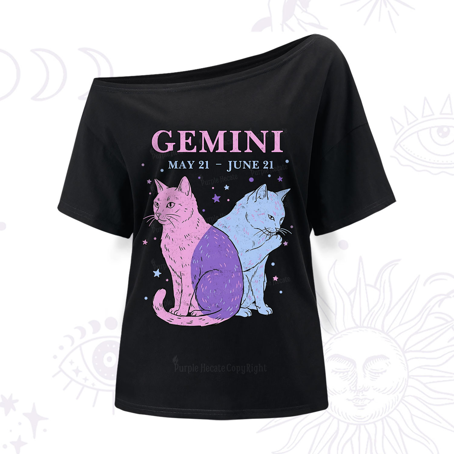 Purplehecate Gemini Zodiac Cats One Shoulder T-Shir