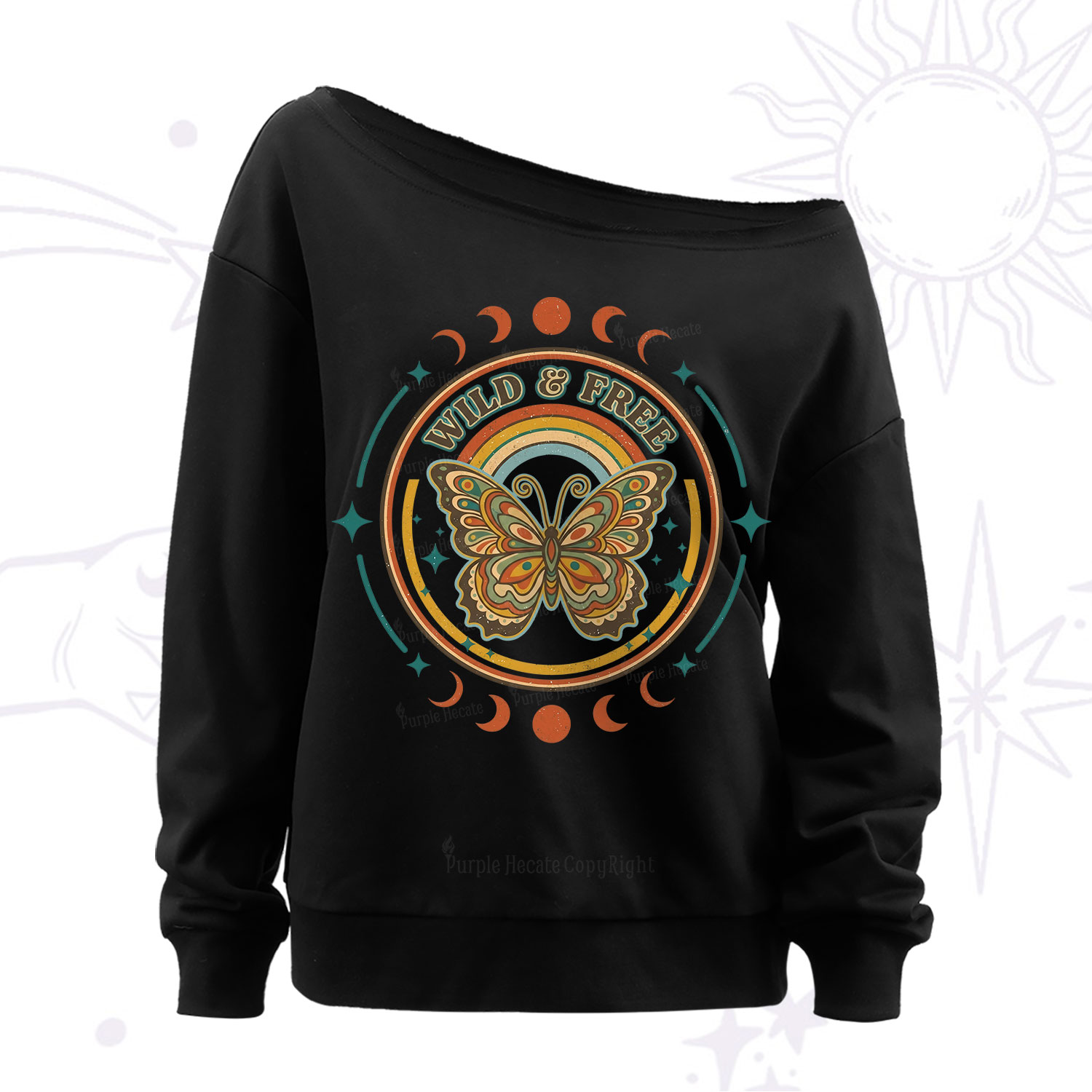 Purplehecate Wild And Free Butterfly Off The Shoulder Sweatshirt