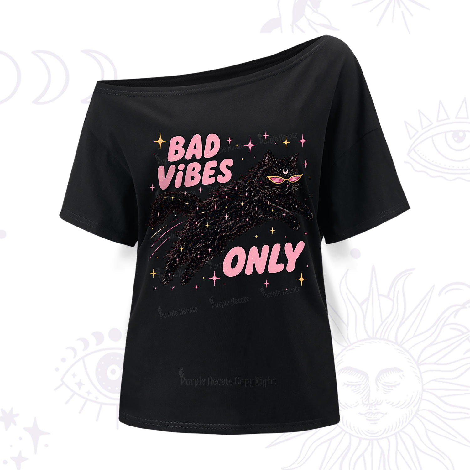 Purplehecate Black Cat Vibes Only One Shoulder T-Shirt