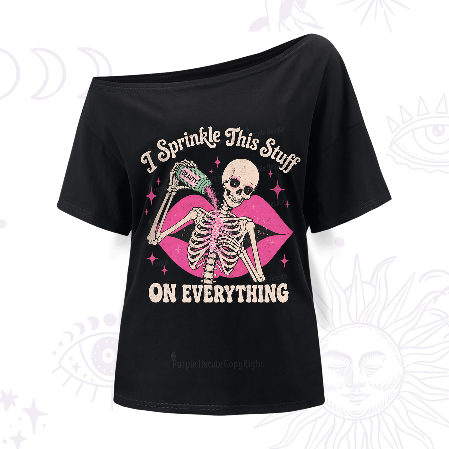 Purplehecate I Sprinkle This Stuff on Everything Beauty Skeleton One Shoulder T-Shirt