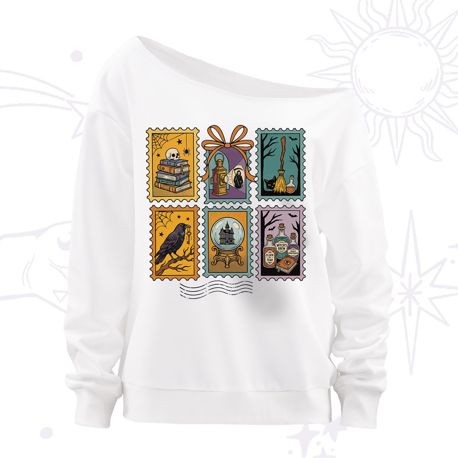 Purplehecate Halloween Witch Raven Castle Potions Off The Shoulder Sweatshirt