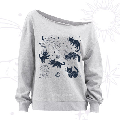 Purplehecate Cats in Space Off The Shoulder Sweatshirt