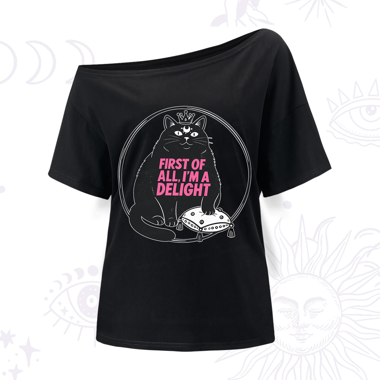 Purplehecate Black Cat First Of All I'm A Delight One Shoulder T-Shirt
