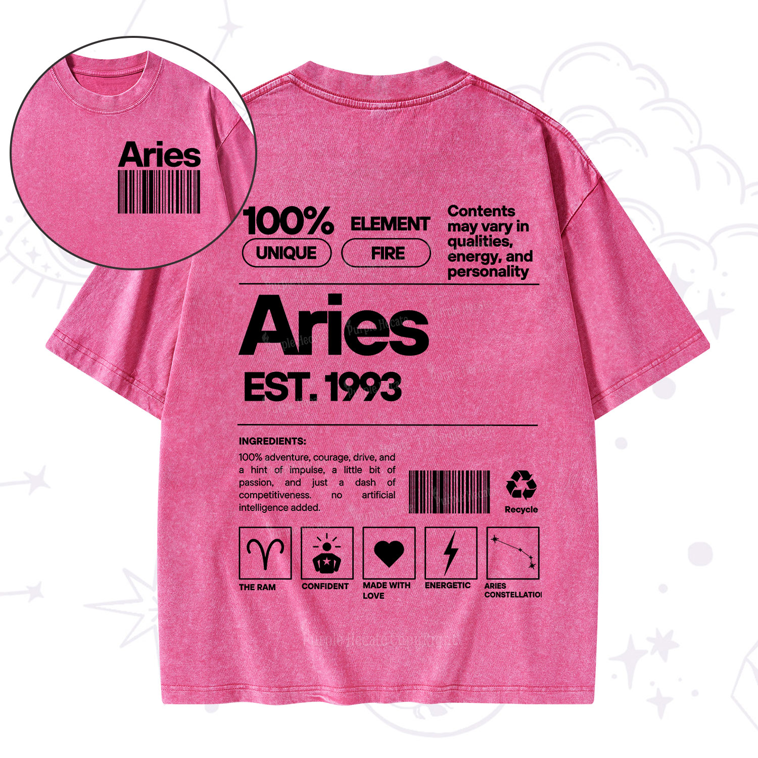 Purplehecate Aries Zodiac Washed T-Shirt