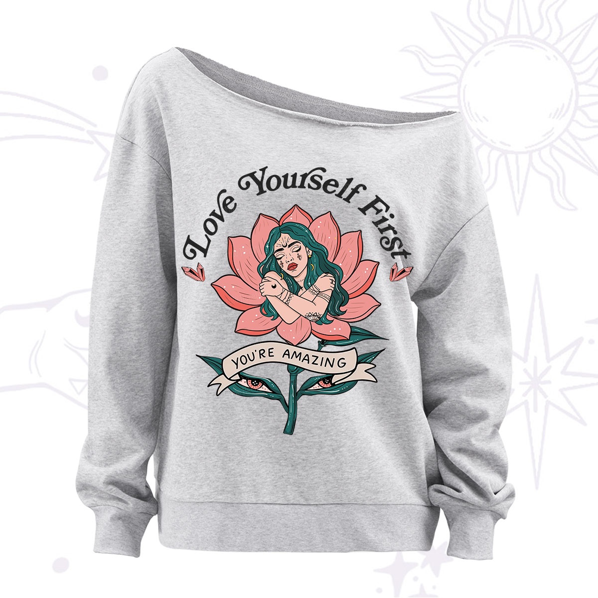 Purplehecate Love Yourself First Off The Shoulder Sweatshirt