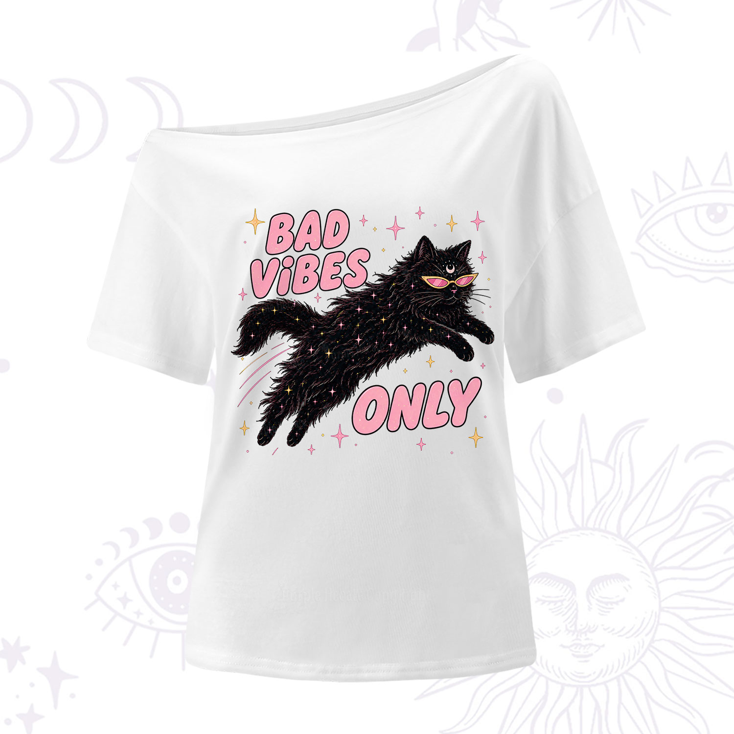Purplehecate Black Cat Vibes Only One Shoulder T-Shirt